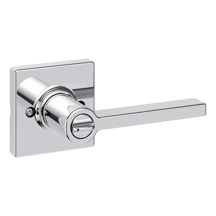 Kwikset Casey Privacy Lever With Square Rose, 6-Way Adjustable Latch And Round Corner Strike, Bright Polished Chrome