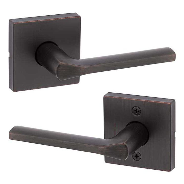 Kwikset Lisbon Passage Lever, Square Rose With 6-Way Adjustable Latch And Round Corner Strike, Venetian Bronze