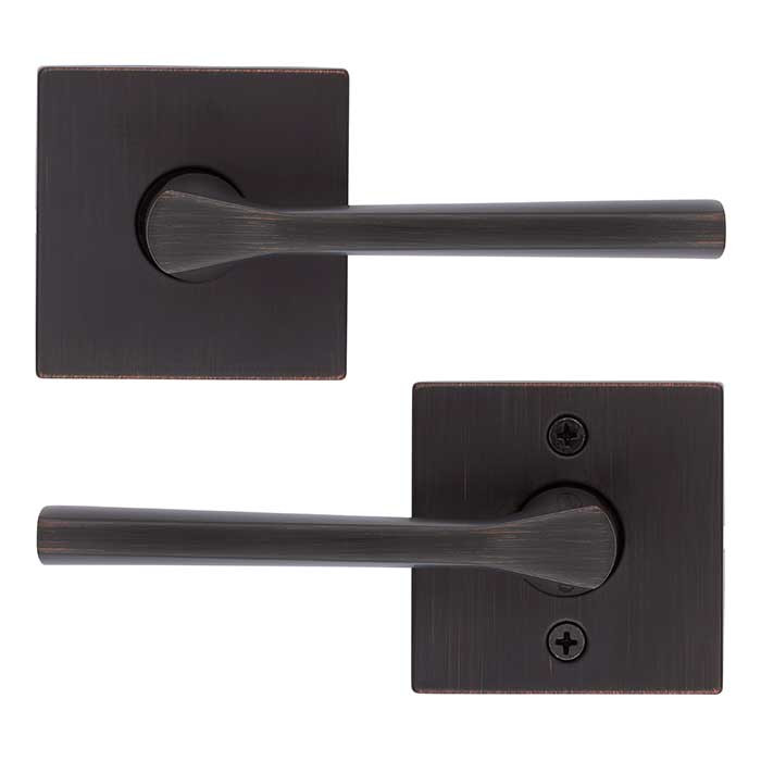 Kwikset Lisbon Passage Lever, Square Rose With 6-Way Adjustable Latch And Round Corner Strike, Venetian Bronze