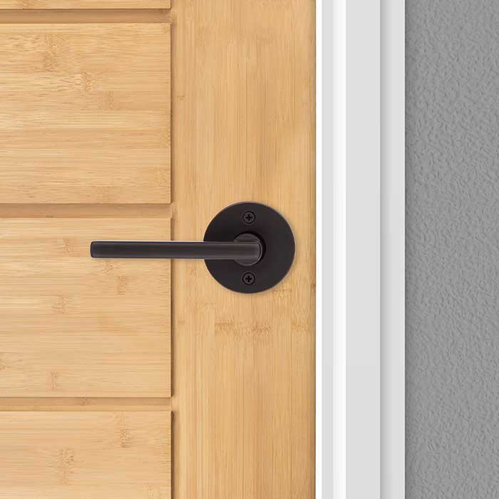 Kwikset Halifax Passage Lever, Round Rose With 6-Way Adjustable Latch And Round Corner Strike, Venetian Bronze