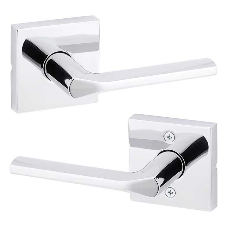 Kwikset Lisbon Passage Lever, Square Rose With 6-Way Adjustable Latch And Round Corner Strike, Bright Polished Chrome