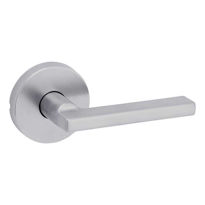 Kwikset Halifax Passage Lever, Round Rose With 6-Way Adjustable Latch And Round Corner Strike, Satin Chrome