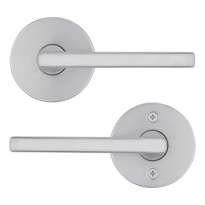 Kwikset Halifax Passage Lever, Round Rose With 6-Way Adjustable Latch And Round Corner Strike, Satin Chrome