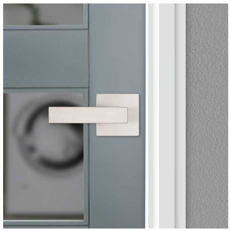 Kwikset Singapore Passage Lever, Square Rose With 6-Way Adjustable Latch And Round Corner Strike, Satin Nickel