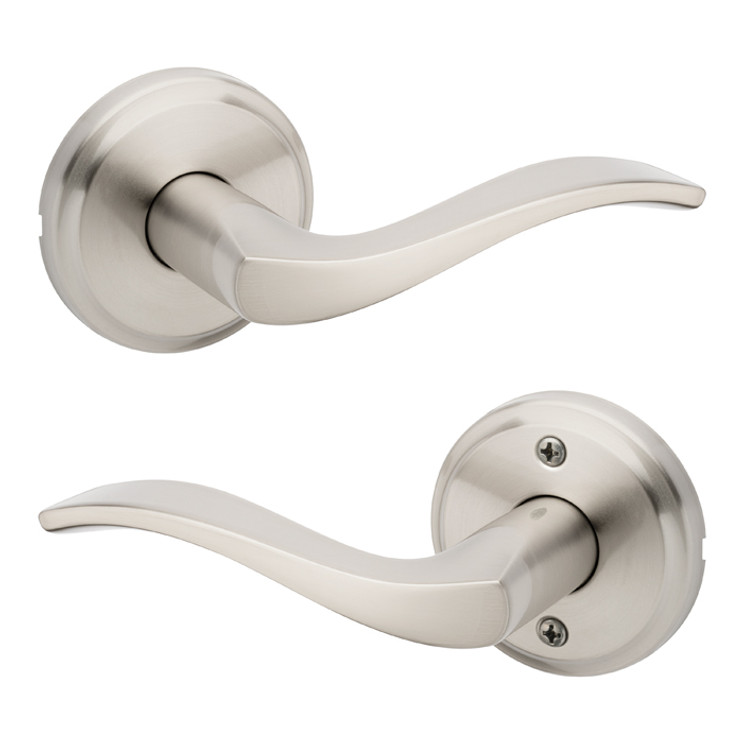 Kwikset Sedona Passage Lever With 6-Way Adjustable Latch And Round Corner Strike, Satin Nickel