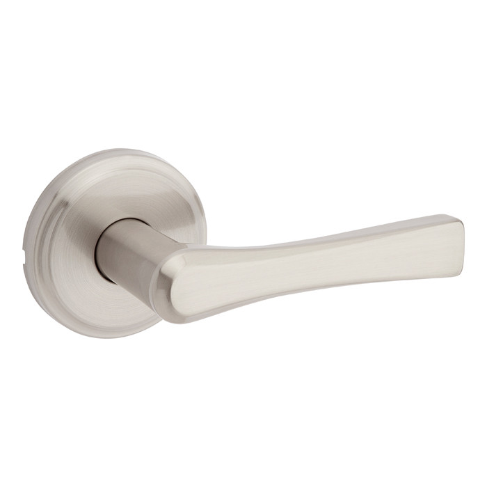 Kwikset Katella Passage Lever With 6-Way Adjustable Latch And Round Corner Strike, Satin Nickel