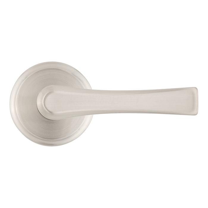 Kwikset Katella Passage Lever With 6-Way Adjustable Latch And Round Corner Strike, Satin Nickel