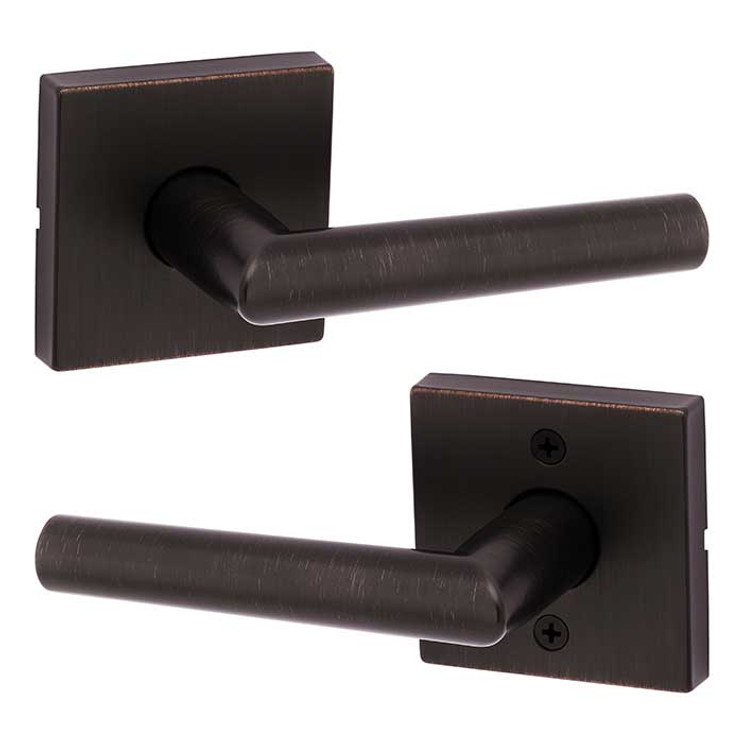Kwikset Milan Passage Lever, Square Rose With 6-Way Adjustable Latch And Round Corner Strike, Venetian Bronze