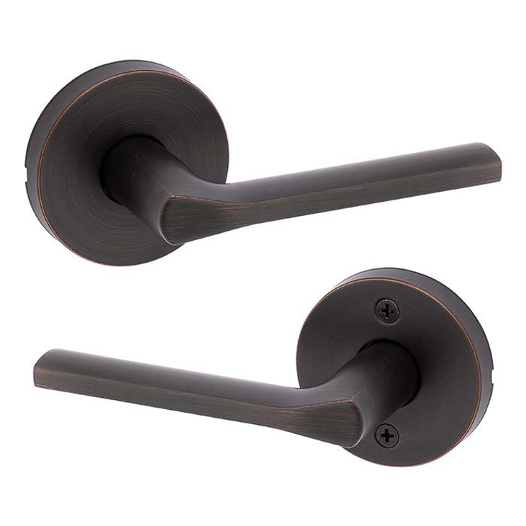 Kwikset Lisbon Passage Lever, Round Rose With 6-Way Adjustable Latch And Round Corner Strike, Venetian Bronze