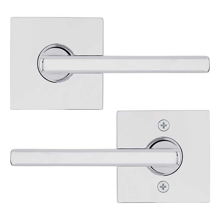 Kwikset Halifax Passage Lever, Square Rose With 6-Way Adjustable Latch And Round Corner Strike, Bright Polished Chrome
