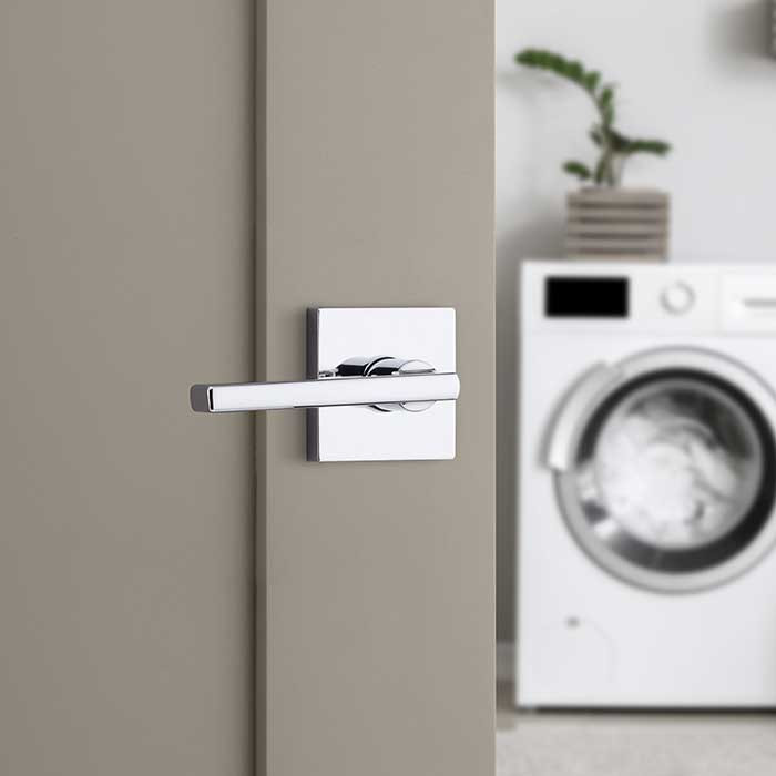 Kwikset Halifax Passage Lever, Square Rose With 6-Way Adjustable Latch And Round Corner Strike, Bright Polished Chrome