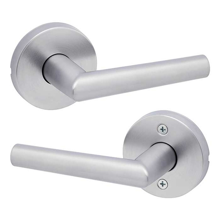 Kwikset Milan Passage Lever, Round Rose With 6-Way Adjustable Latch And Round Corner Strike, Satin Chrome