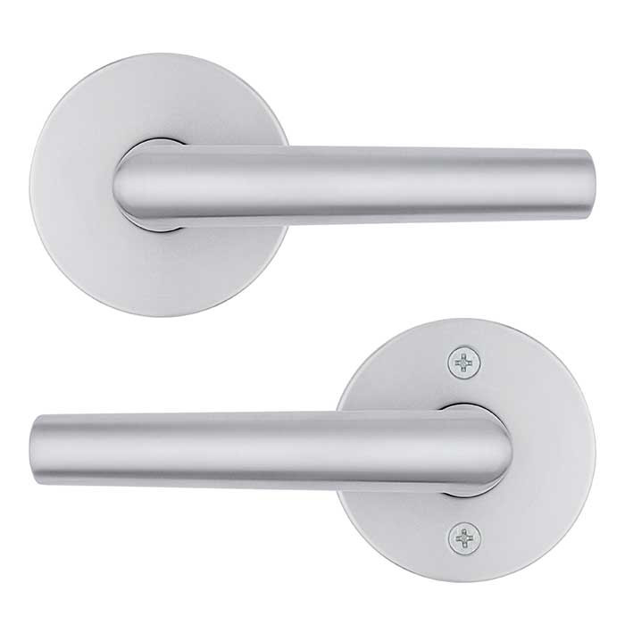 Kwikset Milan Passage Lever, Round Rose With 6-Way Adjustable Latch And Round Corner Strike, Satin Chrome