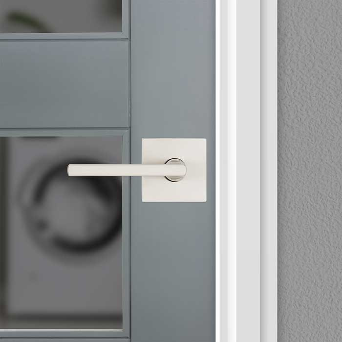 Kwikset Halifax Passage Lever, Square Rose With 6-Way Adjustable Latch And Round Corner Strike, Satin Nickel