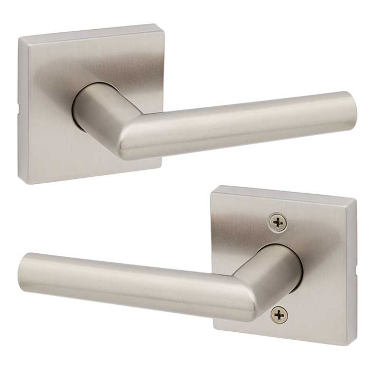 Kwikset Milan Passage Lever, Square Rose With 6-Way Adjustable Latch And Round Corner Strike, Satin Nickel