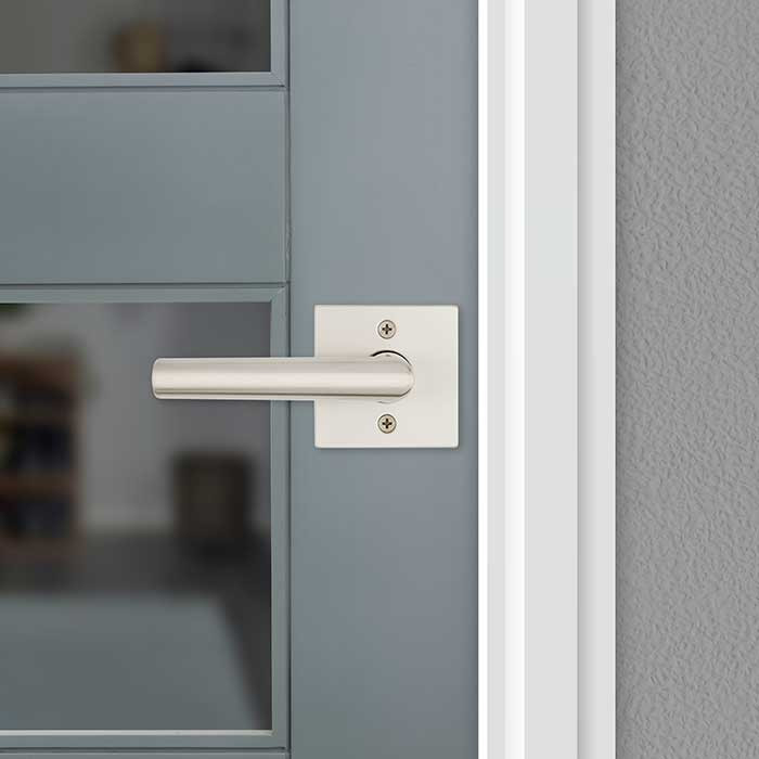 Kwikset Milan Passage Lever, Square Rose With 6-Way Adjustable Latch And Round Corner Strike, Satin Nickel