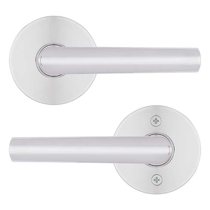 Kwikset Milan Passage Lever, Round Rose With 6-Way Adjustable Latch And Round Corner Strike, Bright Polished Chrome