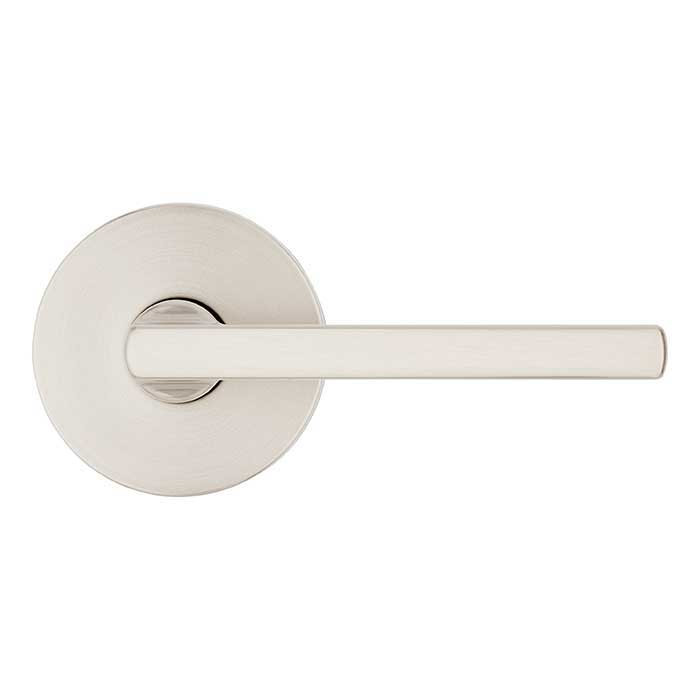 Kwikset Halifax Passage Lever, Round Rose With 6-Way Adjustable Latch And Round Corner Strike, Satin Nickel