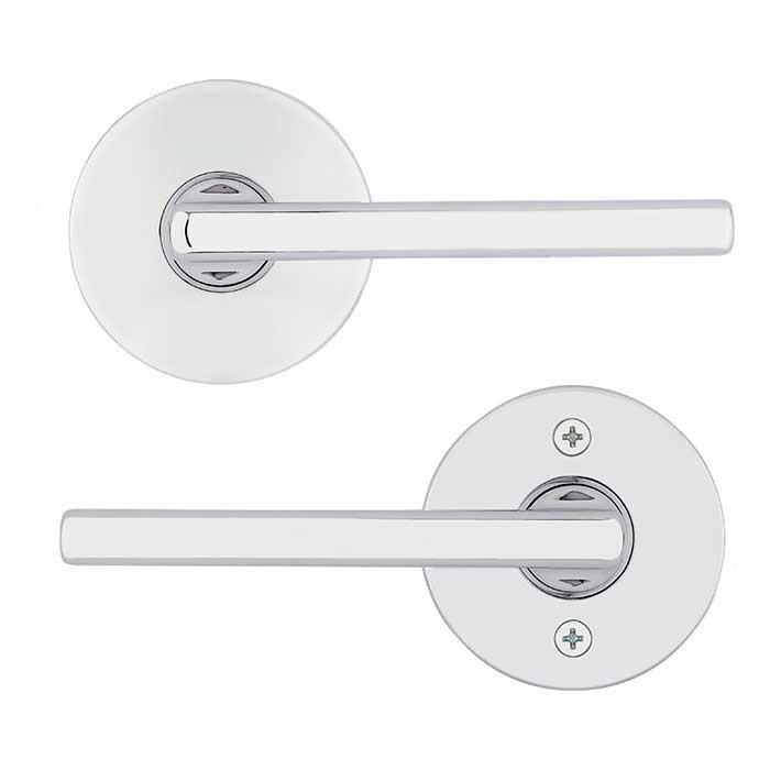 Kwikset Halifax Passage Lever, Round Rose With 6-Way Adjustable Latch And Round Corner Strike, Bright Polished Chrome