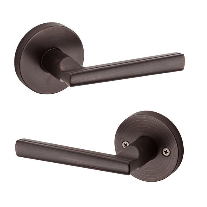 Kwikset Montreal Passage Lever With Round Rose, 6-Way Adjustable Latch And Round Corner Strike, Venetian Bronze