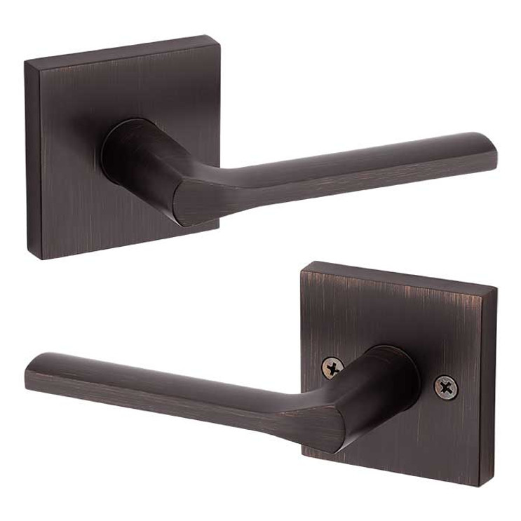 Kwikset Lisbon Passage Lever With Square Rose, 6-Way Adjustable Latch And Round Corner Strike, Venetian Bronze