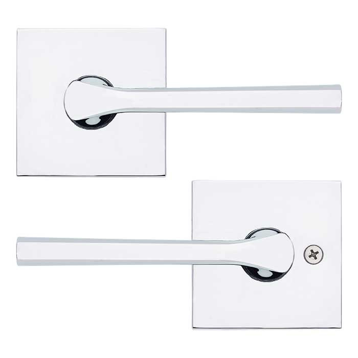 Kwikset Lisbon Passage Lever With Square Rose, 6-Way Adjustable Latch And Round Corner Strike, Bright Polished Chrome
