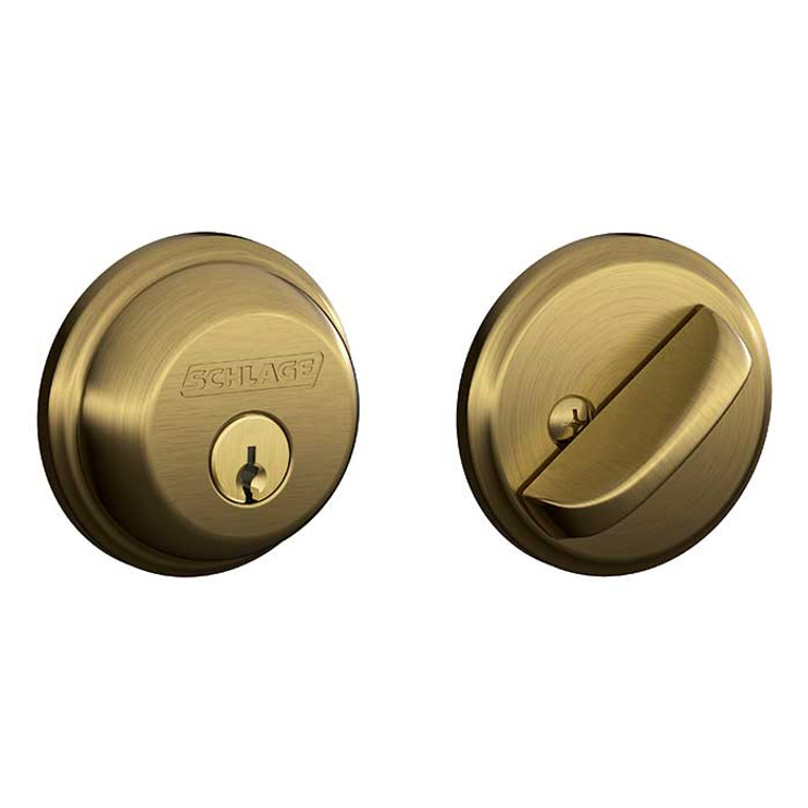 Schlage Residential B60 Deadbolt Single Cylinder, Dual Option Latch, Adjustable Backset, 1-1/8" X 2-3/4" Round Corner Strike, Antique, Satin Brass Blackened