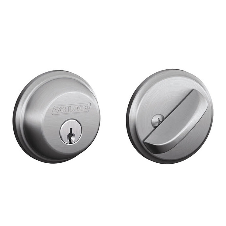 Schlage Residential B60 Deadbolt Single Cylinder, Dual Option Latch, Adjustable Backset, 1-1/8" X 2-3/4" Round Corner Strike, Satin Chrome