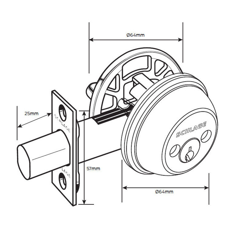 Schlage Residential B60 Deadbolt Single Cylinder, Dual Option Latch, Adjustable Backset, 1-1/8" X 2-3/4" Round Corner Strike, Satin Chrome