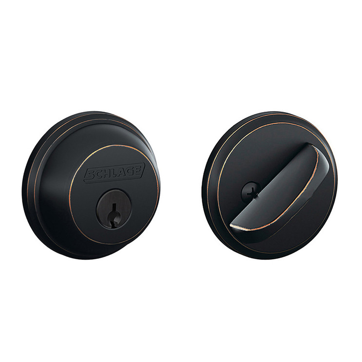 Schlage Residential B60 Deadbolt Single Cylinder, Dual Option Latch, Adjustable Backset, 1-1/8" X 2-3/4" Round Corner Strike, Aged Bronze