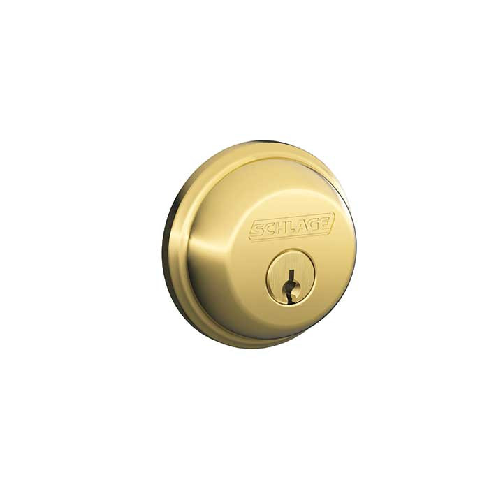 Schlage Residential B60 Deadbolt Single Cylinder, Dual Option Latch, Adjustable Backset, 1-1/8" X 2-3/4" Round Corner Strike, Lifetime, Bright Brass