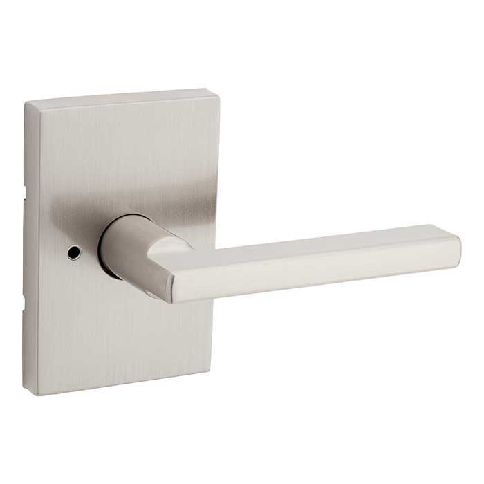 Kwikset Halifax Privacy Lever, San Clemente Rectangular Rose With 6-Way Adjustable Latch And Round Corner Strike, Satin Nickel