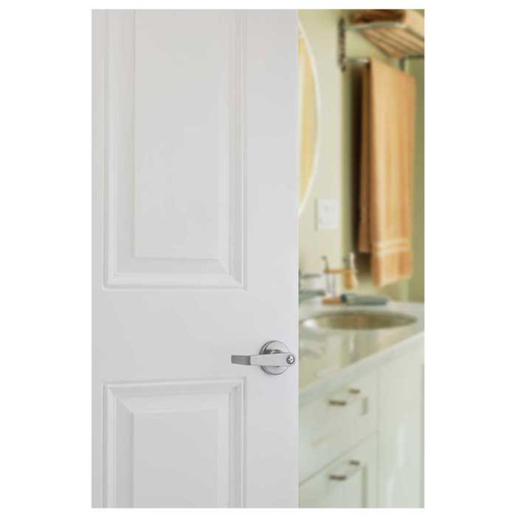 Kwikset Kingston Privacy Lever With Round Corner Adjustable Latch And Round Corner Strike, Satin Chrome