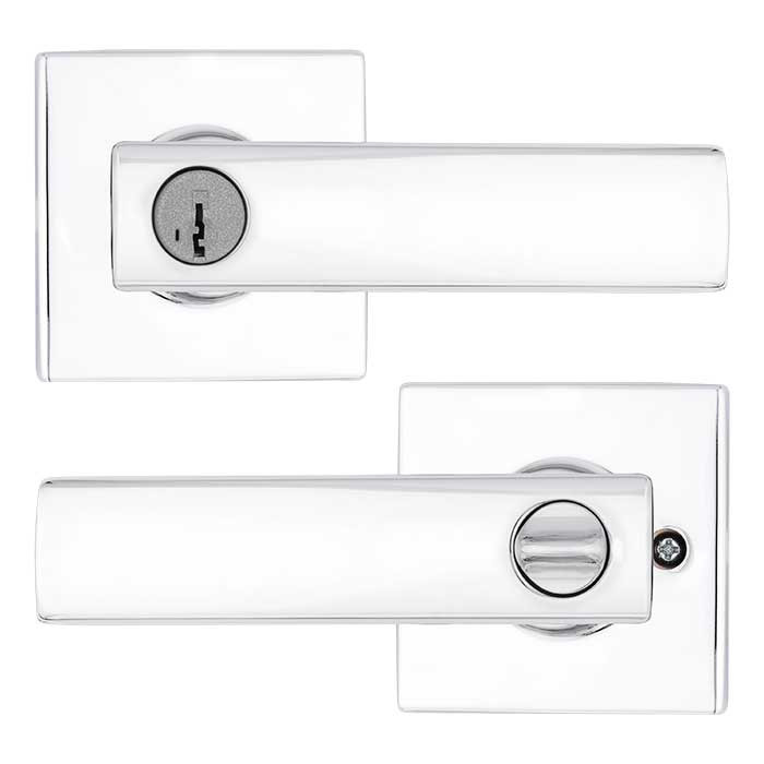 Kwikset Breton Keyed Entry Lever Smartkey With Square Rose, 6-Way Adjustable Latch And Round Corner Strike, Bright Polished Chrome