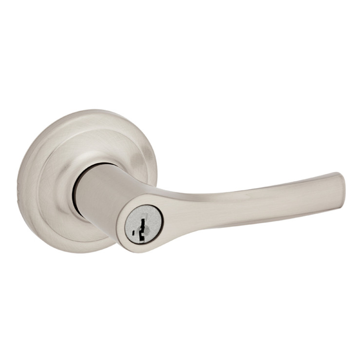 Kwikset Henley Keyed Entry Lever Smartkey With Round Rose, 6-Way Adjustable Latch And Round Corner Strike, Satin Nickel