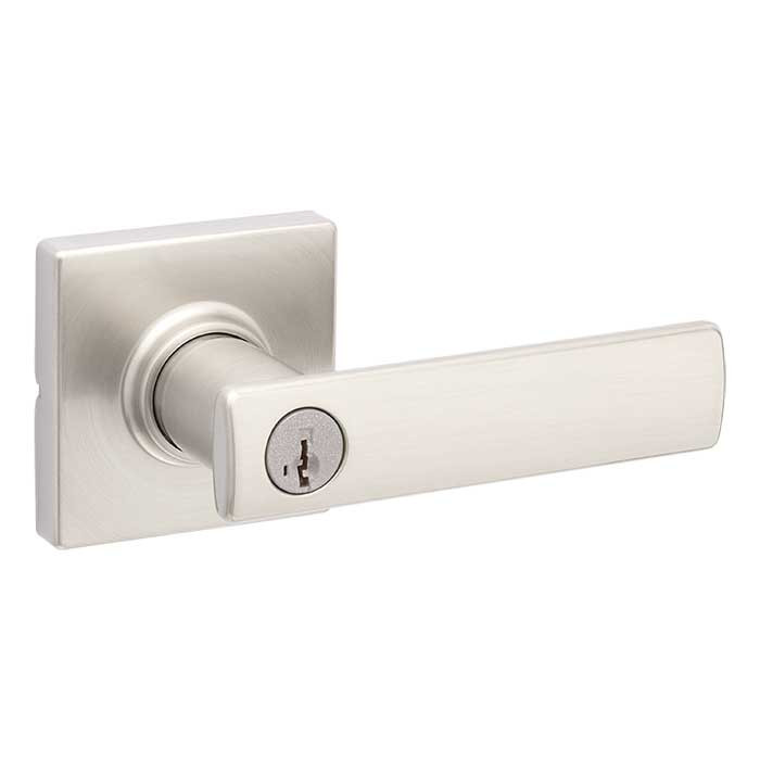 Kwikset Breton Keyed Entry Lever Smartkey With Square Rose, 6-Way Adjustable Latch And Round Corner Strike, Satin Nickel