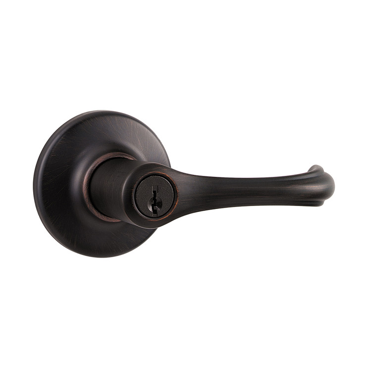 Kwikset Dorian Keyed Entry Lever With 6-Way Adjustable Latch And Round Corner Strike, Venetian Bronze