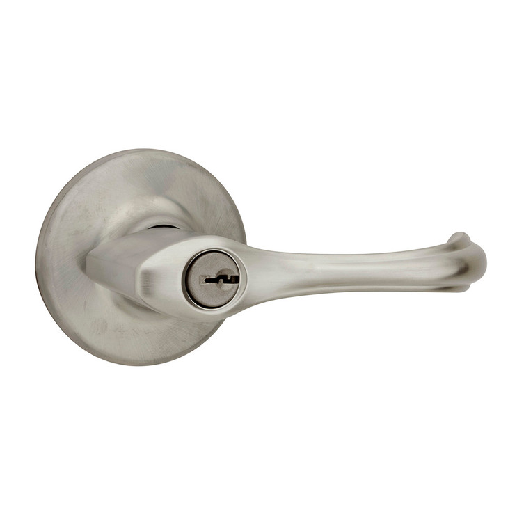 Kwikset Dorian Keyed Entry Lever With 6-Way Adjustable Latch And Round Corner Strike, Satin Nickel