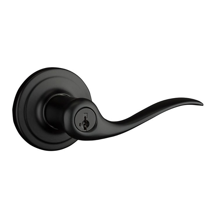 Kwikset Tustin Keyed Entry Lever Smartkey With 6-Way Adjustable Latch And Round Corner Strike, Matte Black