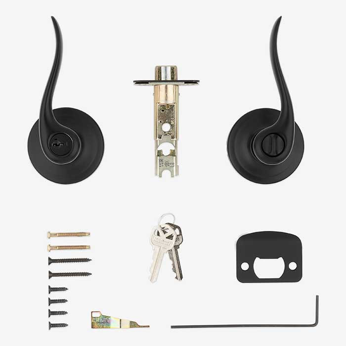 Kwikset Tustin Keyed Entry Lever Smartkey With 6-Way Adjustable Latch And Round Corner Strike, Matte Black