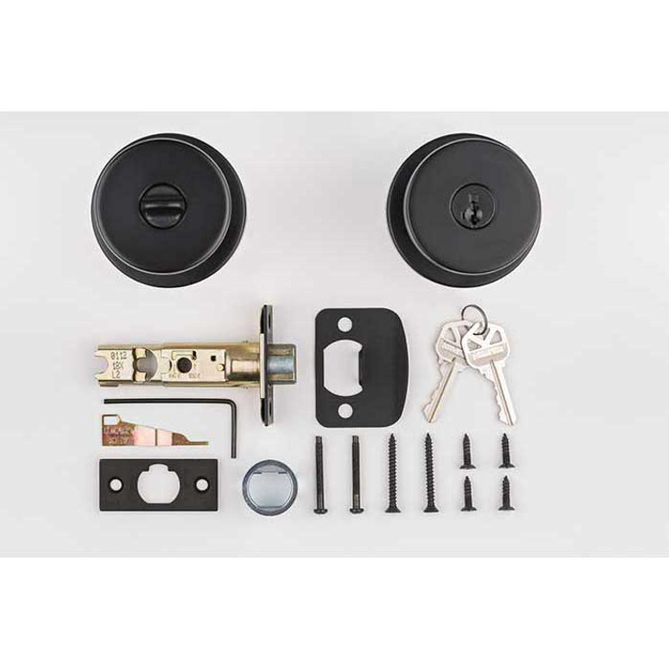 Kwikset Pismo Keyed Entry Knob Smartkey With Round Rose, 6-Way Adjustable Latch And Round Corner Strike, Matte Black