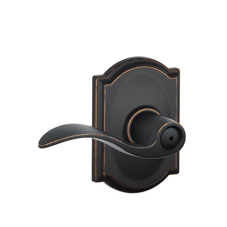 Schlage Residential F40 Accent Privacy Lever Lock With Camelot Trim Function, Decorative, Aged Bronze