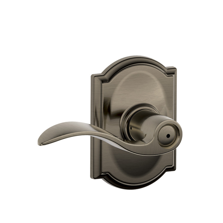 Schlage Residential F40 Accent Privacy Lever Lock With Camelot Trim Function, Antique, Decorative, Satin Nickel Blackened