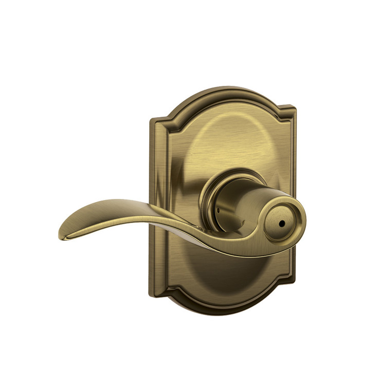 Schlage Residential F40 Accent Privacy Lever Lock With Camelot Trim Function, Antique, Decorative, Satin Brass Blackened