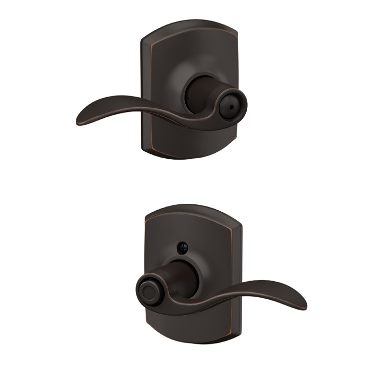 Schlage Residential F40 Accent Privacy Lever Lock With Greenwich Trim Function, Decorative, Aged Bronze