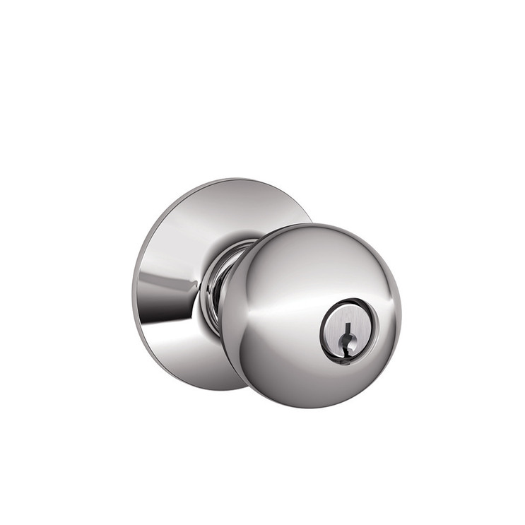 Schlage Residential F51A Orbit Keyed Entry Knob Lock Function, Bright Polished Chrome