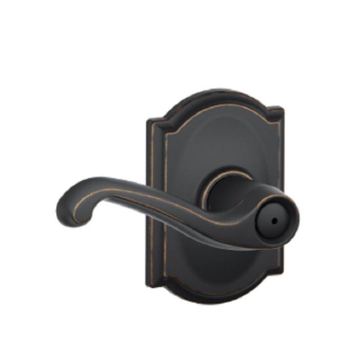 Schlage Residential F40 Flair Privacy Lever Lock With Camelot Trim Function, Decorative, Aged Bronze