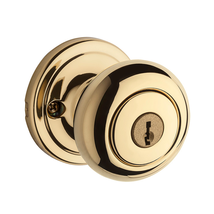 Kwikset Hancock Keyed Entry Knob With 6-Way Adjustable Latch And Round Corner Strike, Bright Polished Brass