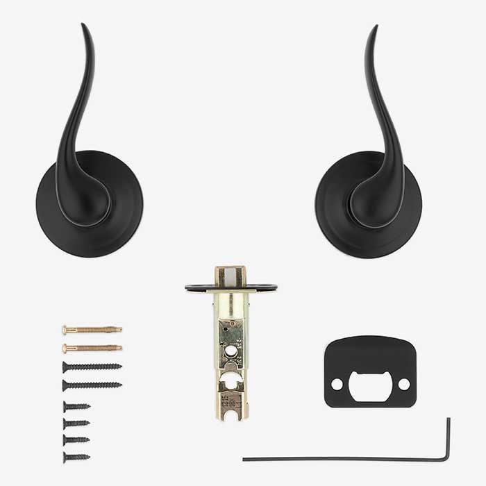 Kwikset Tustin Passage Lever With 6-Way Adjustable Latch And Round Corner Strike, Matte Black