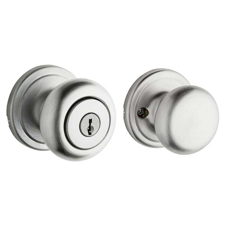 Kwikset Hancock Keyed Vestibule Knob With 6-Way Adjustable Latch And Round Corner Strike, Satin Chrome